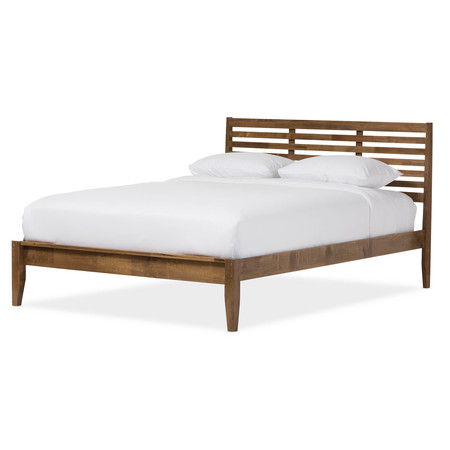 Baxton Studio Daylan Solid Walnut Wood Slatted Queen Size Platform Bed 125-6910